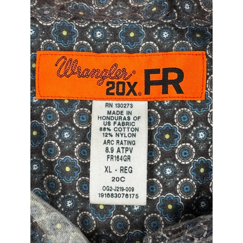 Wrangler Mens 20X FR Flame Resistant Geometric Floral Shirt XL-REG